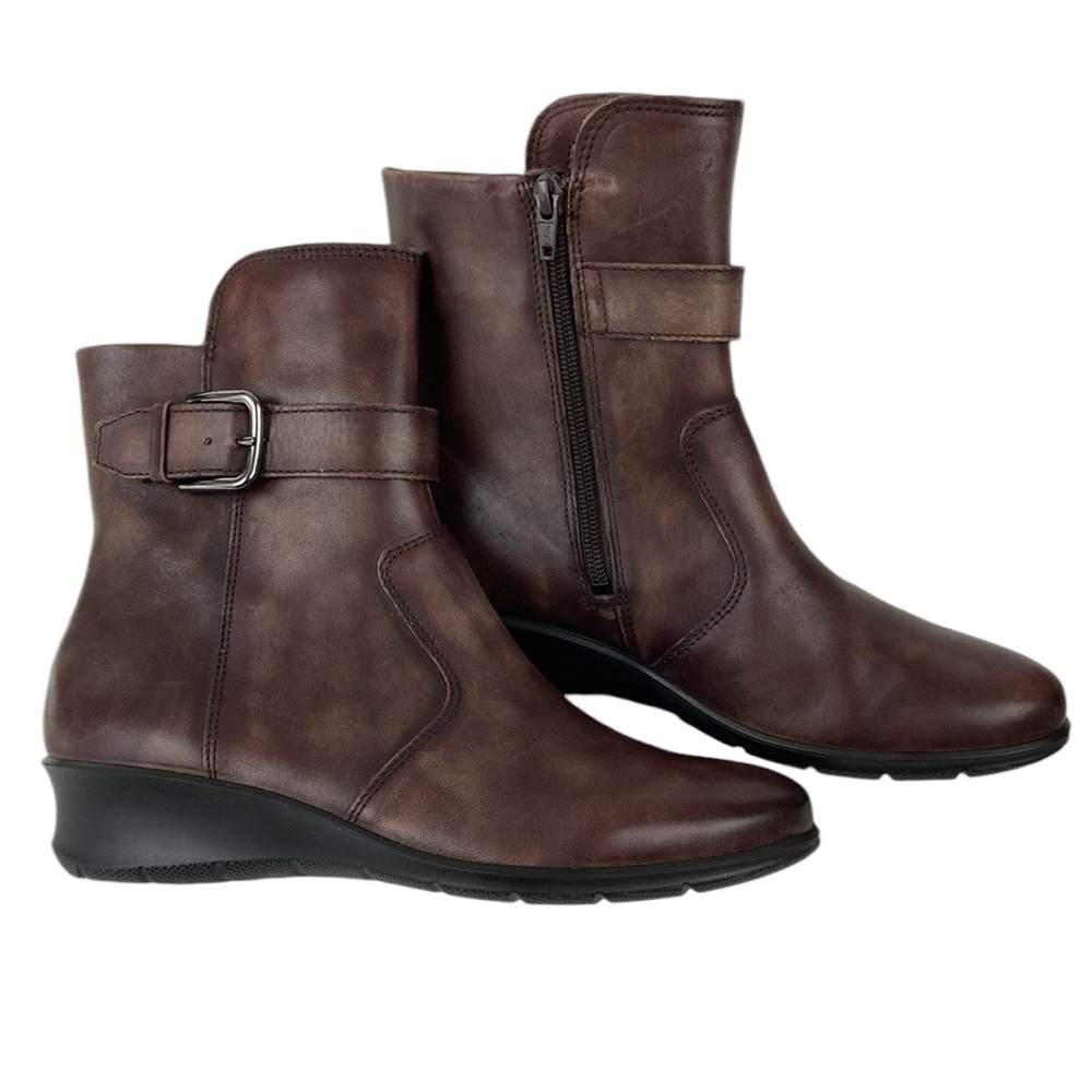 Women's Brown Leather Ankle Boots with Side Zip